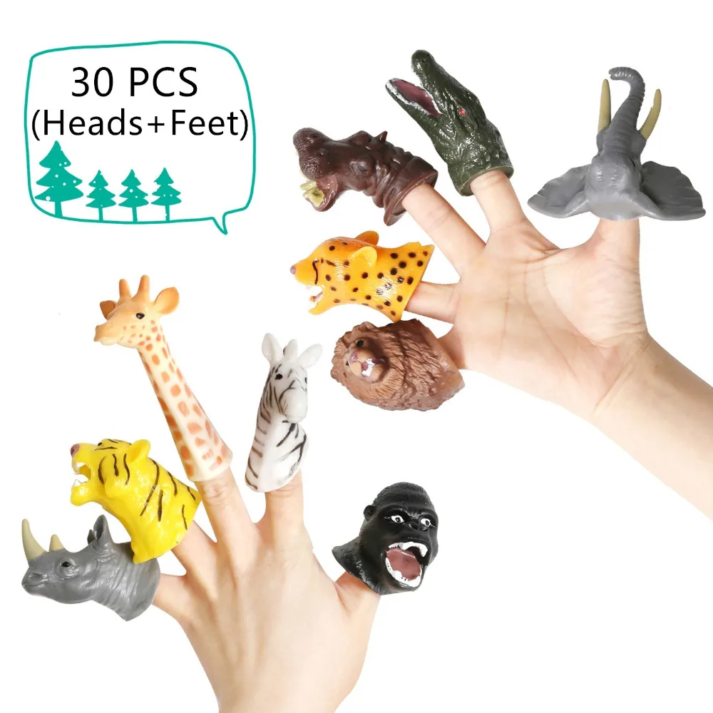 

30 Pcs Soft Vinyl Animal Finger Puppets Realistic Tiger Leopard Giraffe Hand Puppet Dolls Model Toys for Children Boys Girls