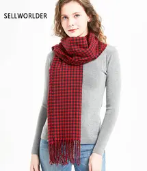 2018 Для женщин зимние клетчатые кисточкой большой платок бренда длинные Размеры теплые модные шарфы
