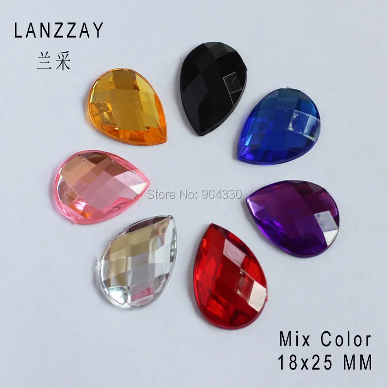 

Free Shipping LANZZAY 50pcs Mix Color 18x25MM Drop Flatback Rhinestone Acrylic Diamond Faceted DIY Crafts Arts Decoration