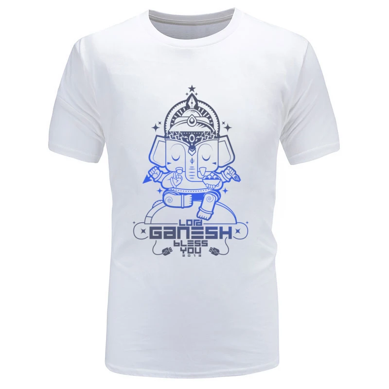 Coupons Lord Ganesh Bless You Unique Short Sleeve Tshirts Summer O-Neck 100% Cotton Tops Tees for Men T-shirts Casual Lord Ganesh Bless You white