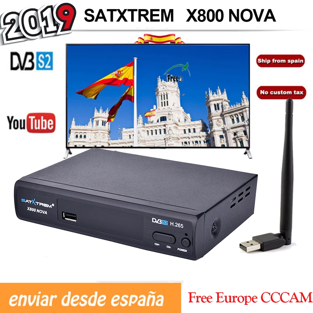 

X800 NOVA Receptor X800 NOVA DVB-S2 Satellite TV Receiver Decoder+Europe cccam cline 1 year spain+USB WIFI support H.265 TV BOX