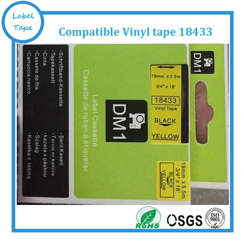 

5 шт./лот совместимый с dymo виниловая лента 3/4 ''x18'' 19 мм x 5,5 м черный на желтый 18433