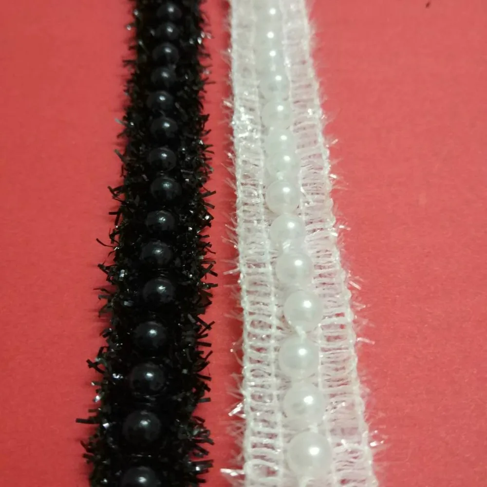 

5yd/lot Beaded Pearl Trimming Reflective Lace Ribbon Applique Embellishment Sewing renda For Wedding Dress Black Sewing Lace