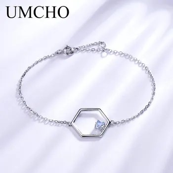 

UMCHO Natural Gemstone Sky Blue Topaz Genuine 925 Sterling Silver Bracelets Vintage Wedding Band Gift For Women Fine Jewelry