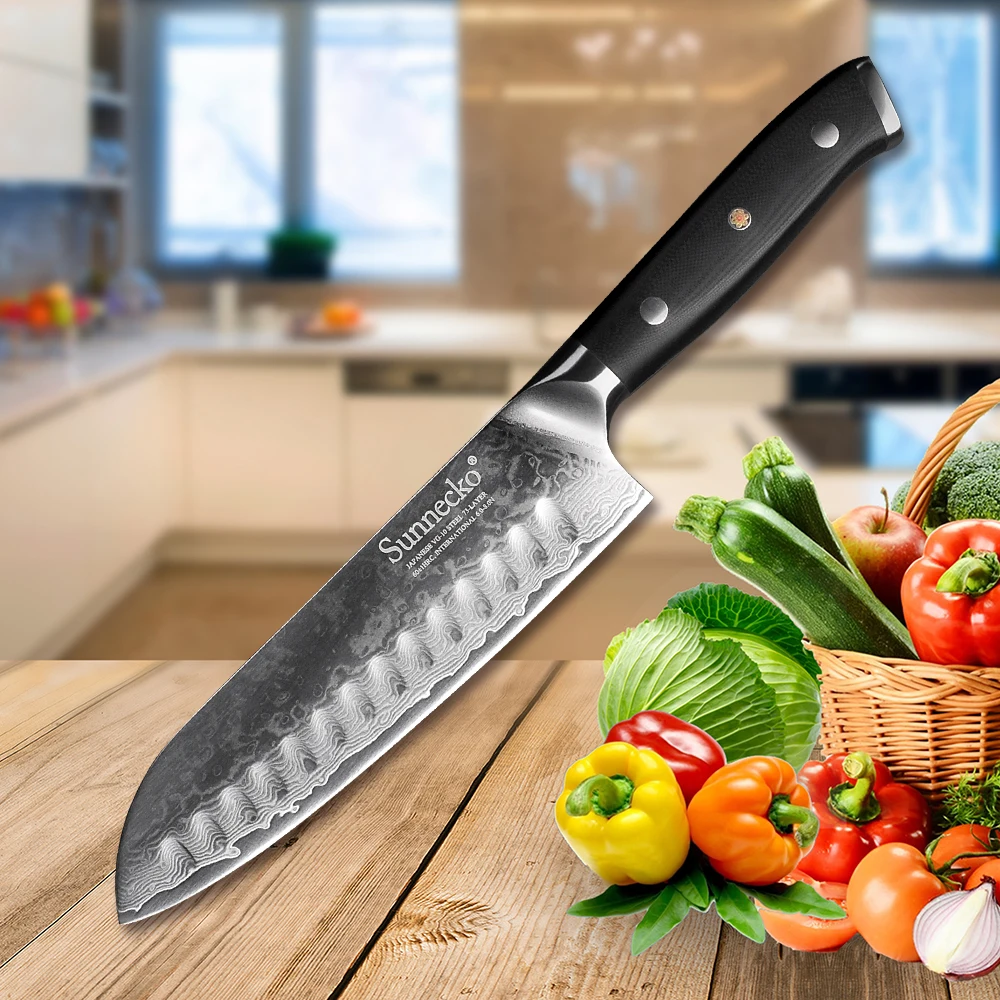 

SUNNECKO 7" inch Santoku Knife Kitchen Chef Knives 73-Layer Damascus VG10 Steel Sharp Blade G10 Sanding Handle Cutting Tools