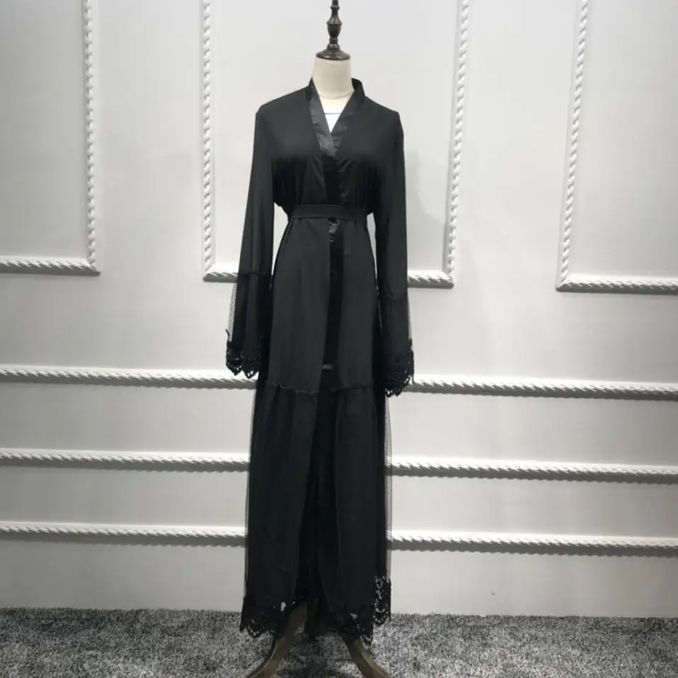 Взрослая Повседневная кружевная сетчатая одежда Musulmane Турецкая Дубайская модная абайя мусульманские платья, робы, служба арабского культа Wj1884 - Цвет: black