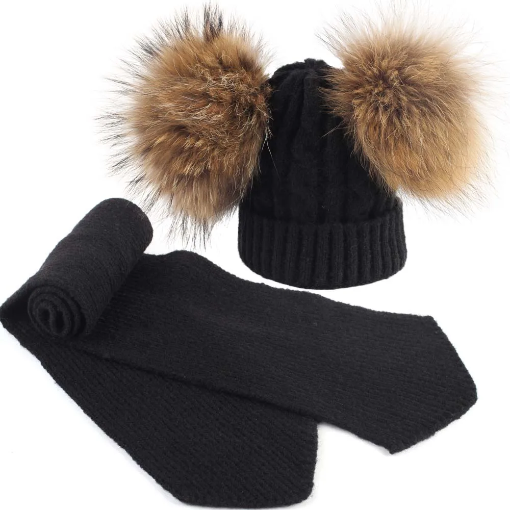 Geebro/комплект детской шапочки и шарфа, зимняя теплая кашемировая вязаная громоздкая шапочка для девочек и мальчиков, детский вязаный шарф DQ843A - Цвет: Black A