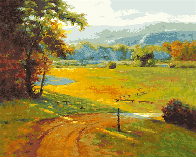 Field after rain countryside oil painting by numbers hand
