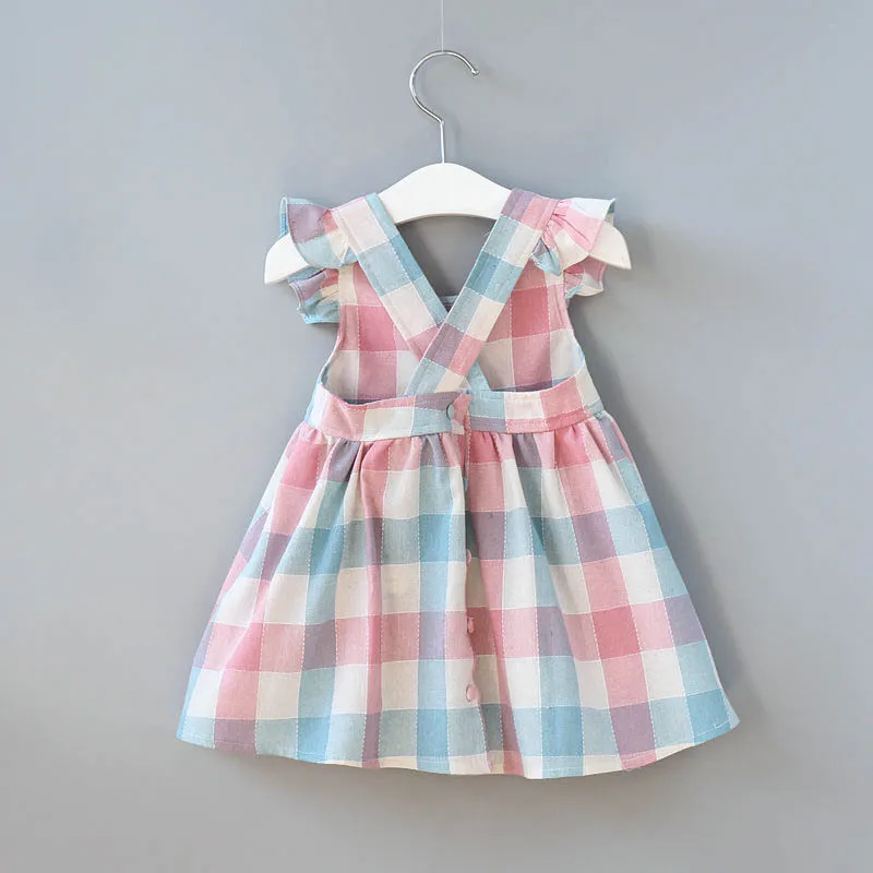 Детское платье; летнее платье в клетку с поясом; корейское модное платье для отдыха для девочек; зимнее платье для девочек