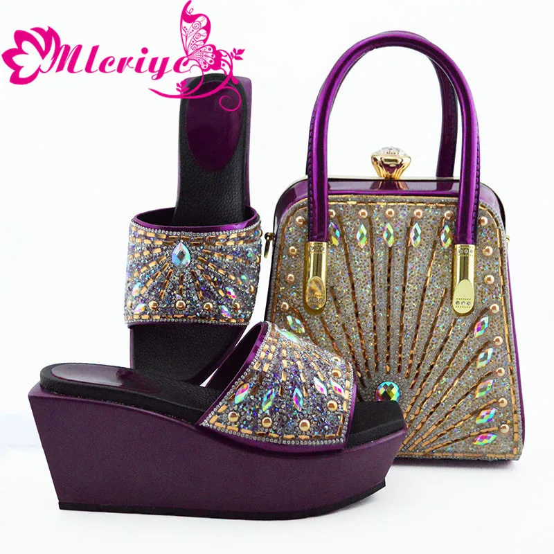 

Italian Ladies Shoes and Bags To Match Set Nigerian Women Wedding Shoes and Bag Set Decorated with Rhinestone Pumps Women Shoes