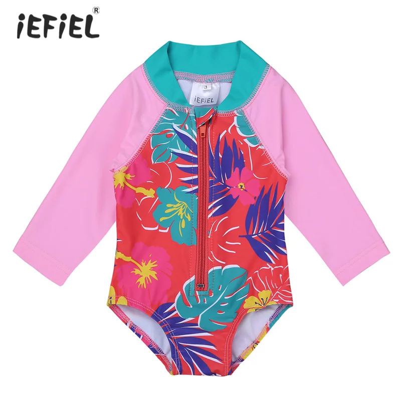 iEFiEL Infant Baby Girls One piece Long Sleeves Floral Printed Zippered