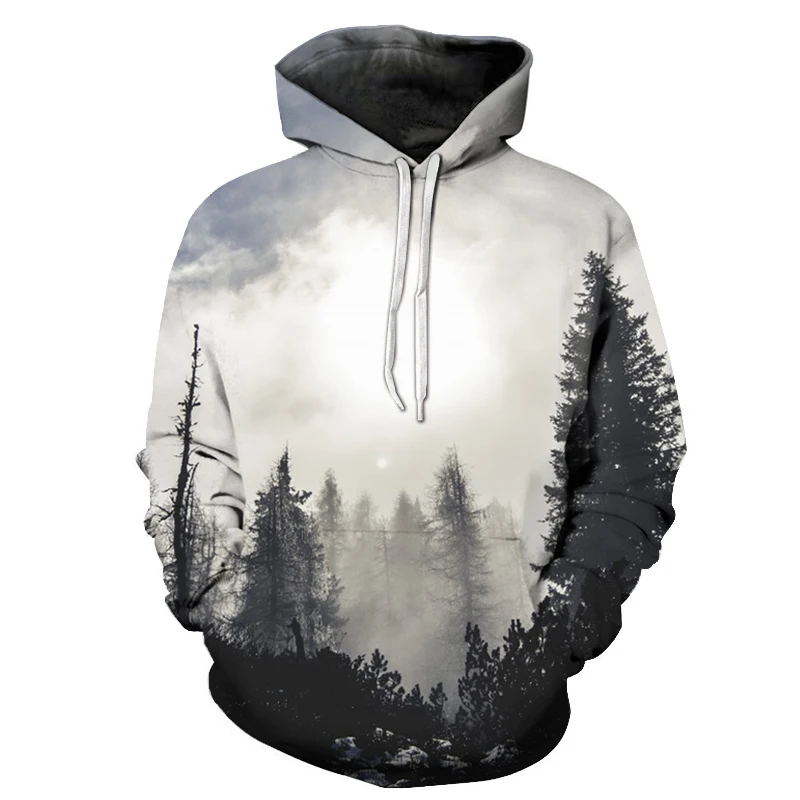 

Spring and Autumn Men's Large Size Hoodie 3D Dead Tree Face Digital Print Long Sleeve Pullover Loose Fashion Sweatshirt