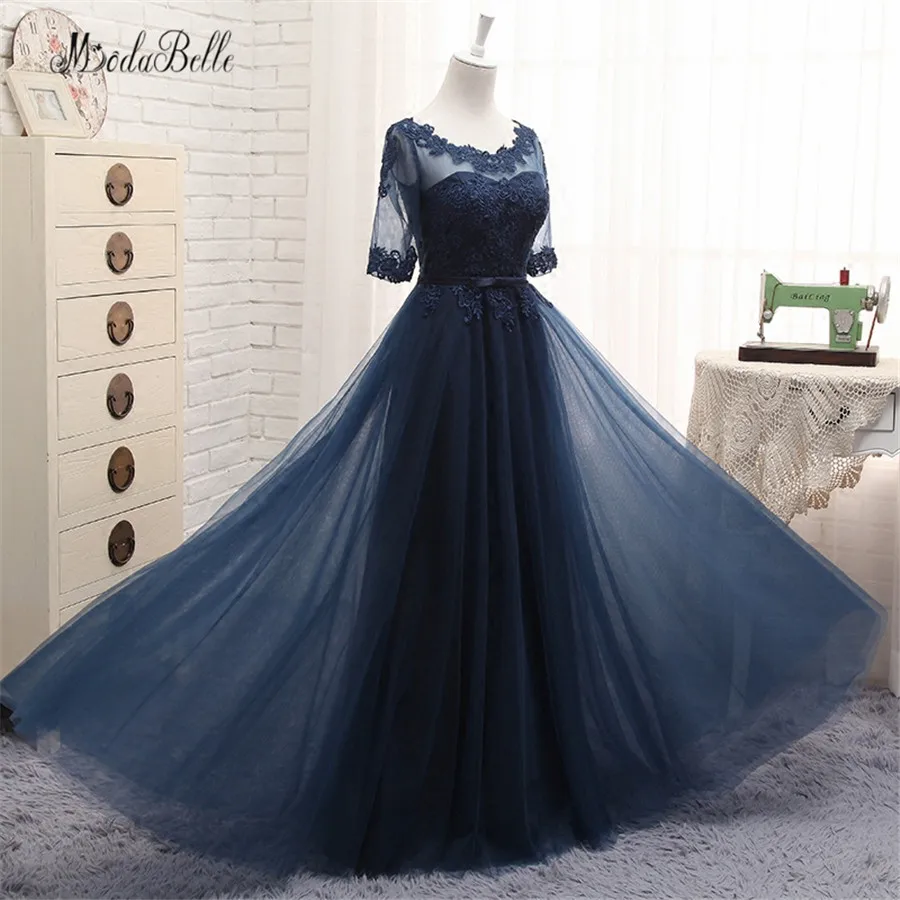 

modabelle Short Sleeve Bridesmaid Dresses Navy Blue Tulle 2019 Les Robes Demoiselles D Honneur Wedding Party Dress Long Formal