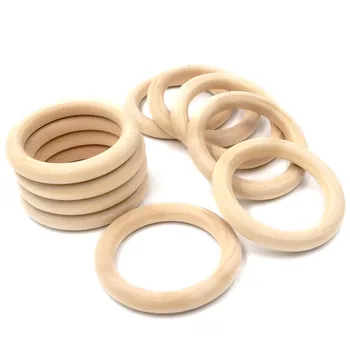 

5pcs Baby Wooden Teething Rings 55mm/50mm Fashion Wooden Baby Teethers Natural Safe Necklace Bracelet Making DIY Craft Baby Toys