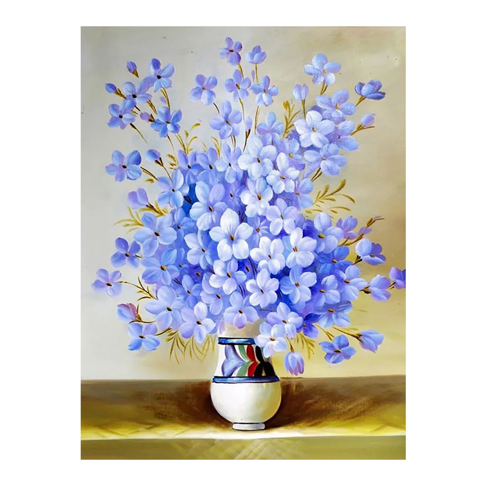 

Blue Flower Vase Moge Diamond Painting Full Round still life New DIY Sticking Drill Cross Embroidery 5D simple Home Decoration