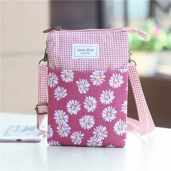 

Cotton floral women's coin purse children organizer money wallet shoulder bag mini phone pouch bolsa carteira feminina for girls
