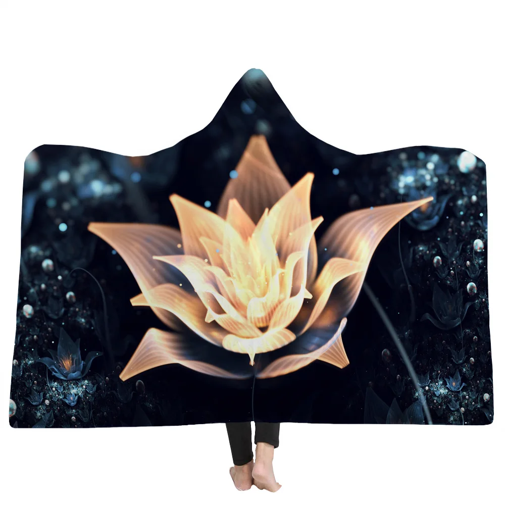

9 Styles Blooming Colorful Flowers 3D Printed Plush Hooded Blanket for Beds Warm Wearable Soft Fleece Throw Blankets