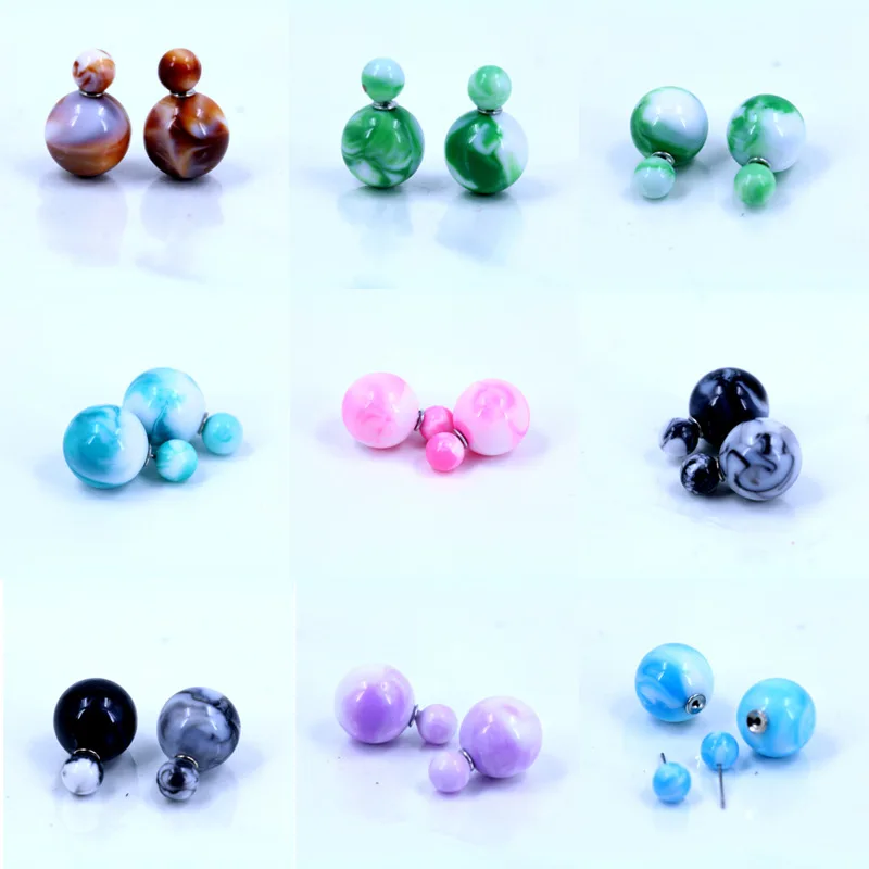 Китайский стиль имитация керамической смолы мяч размер до и после ношения двухсторонняя серьга гипоаллергенный стержень серьги
