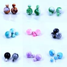 Китайский стиль имитация керамической смолы мяч размер до и после ношения двухсторонняя серьга гипоаллергенный стержень серьги