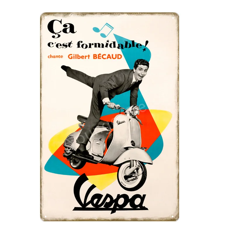Винтажные наклейки для домашнего декора Vespa скутер мотор жестяная вывеска