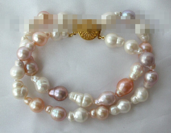 

free shipping 01047 2rows multicolor baroque freshwater pearl bracelet