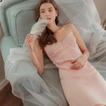 

Munllure New Lace Sexy Pajamas Fashion Hollow Out V Neck Nightgown Sleepwear