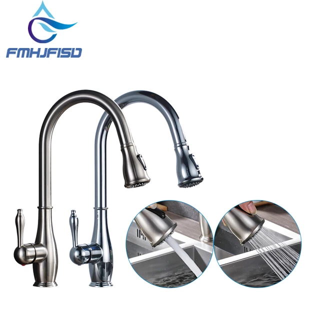 Best Offers Kitchen Faucet Chrome Brass Brushed Nickel High Arch Kitchen Sink Faucet Pull Out Mixer Tap 