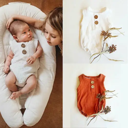2019 Baby boy Girl clothing white orange line cotton Button Romper Jumpsuit for Kid clothes toddler Children newborn