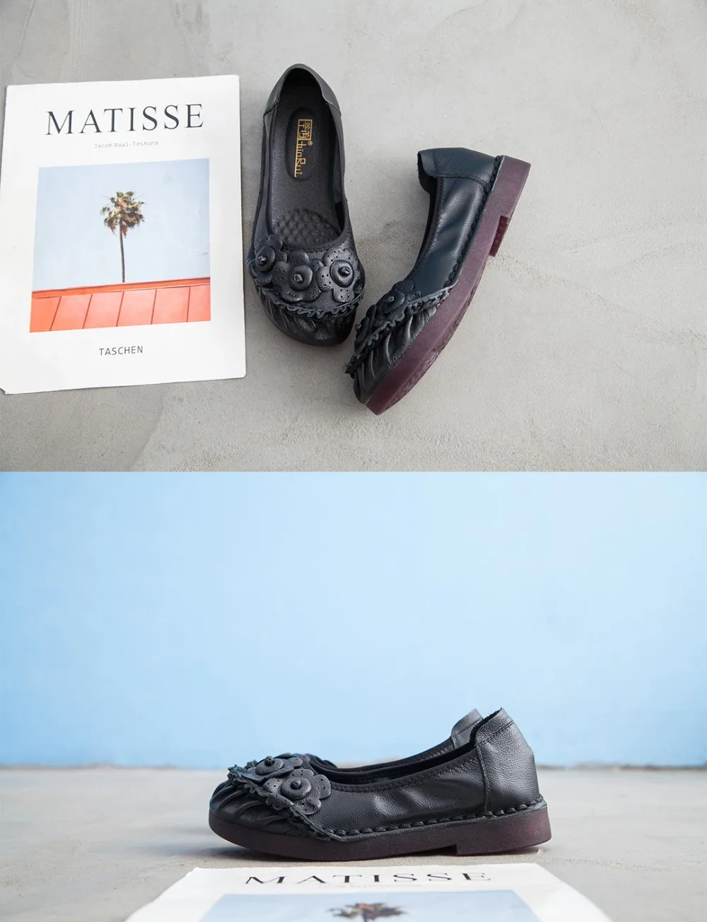 GKTINOO/Весенняя модная обувь на плоской мягкой подошве с круглым носком и цветочным узором; винтажная женская обувь из натуральной кожи на плоской подошве; Лоферы для девочек; большие размеры