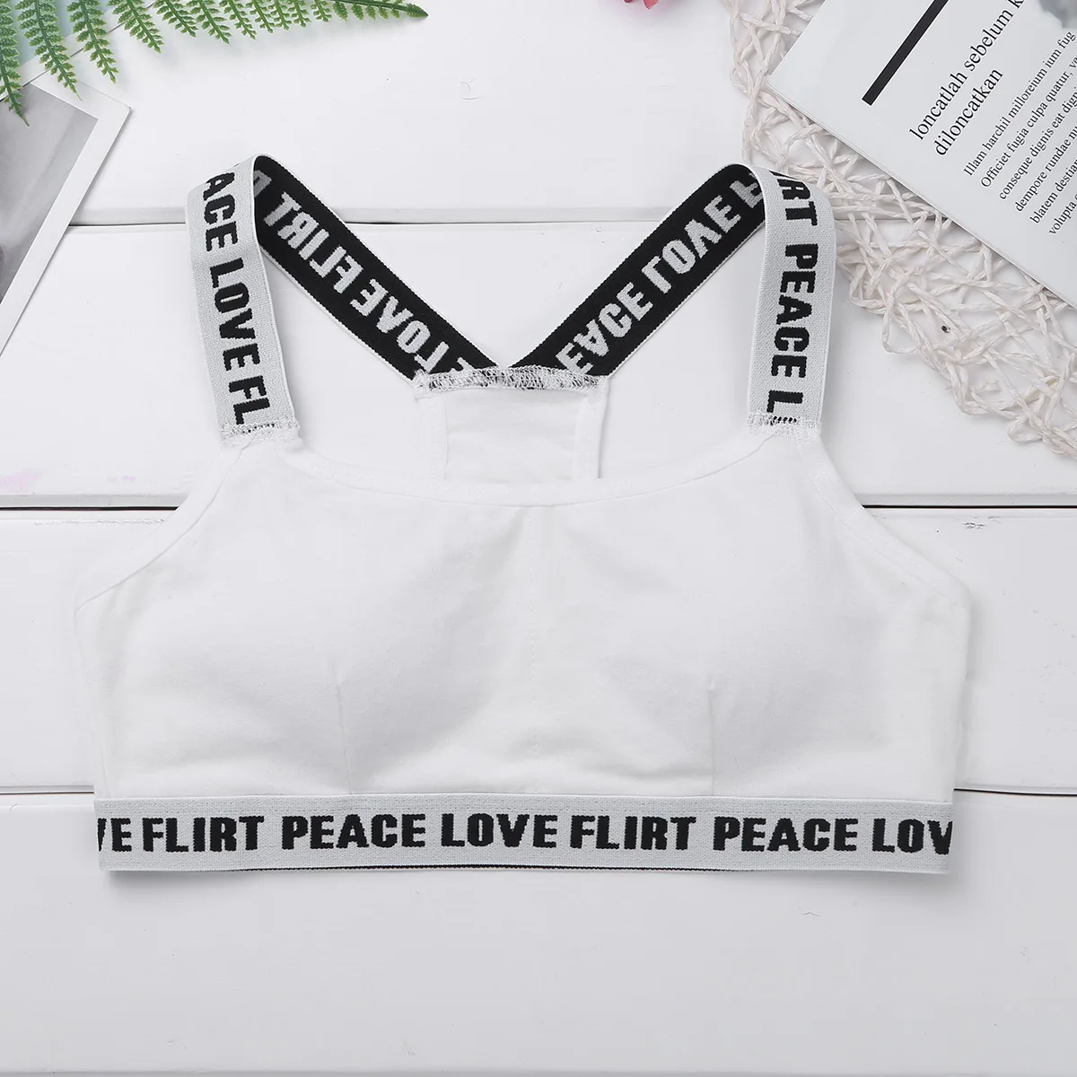 Teen Girls Soft Padded Cotton Letter Print Bra for Young Girls Puberty Growing Bras Underwear Training Bra Yoga Sports Gym Tops