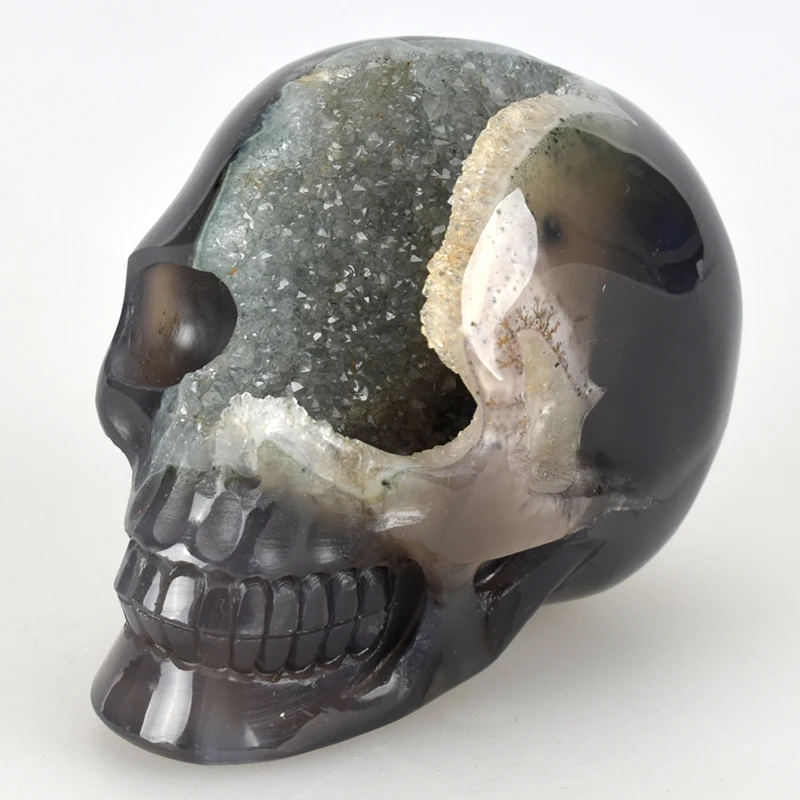 

Hot Sale 3.5'' Natural Geode Agate Carved Quartz Crystal Skull Statue Realistic Healing Human Head Carving Sculpture Home Decor