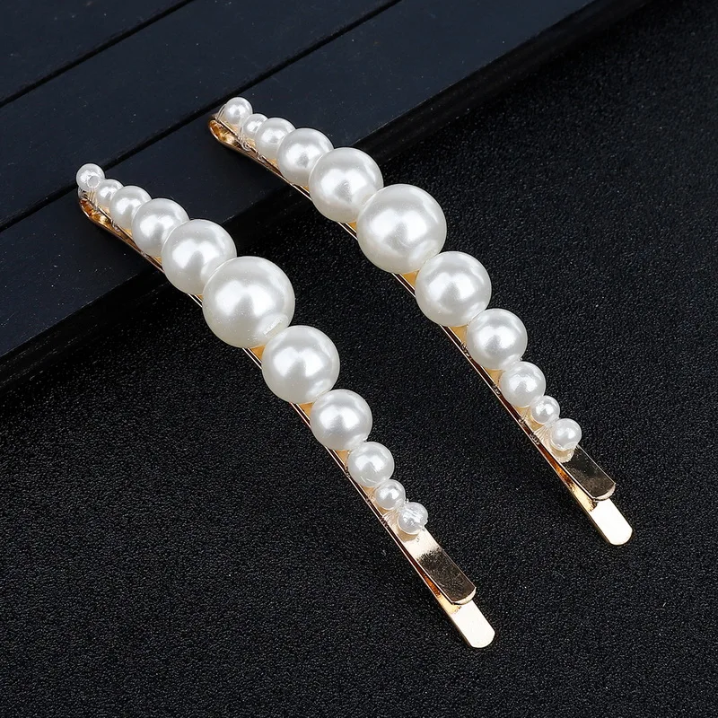 2Pcs/Pair New Fashion Pearl Hair Clip for Women Elegant Korean INS Design Snap Barrette Stick Hairpin Hair Styling Accessories