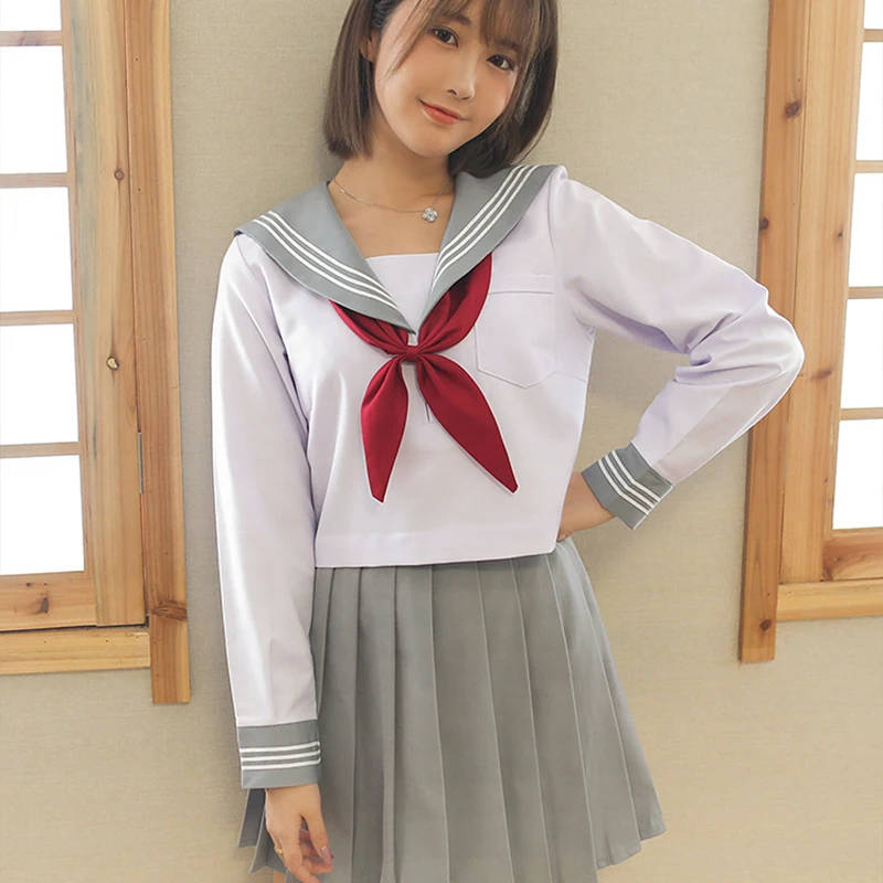 UPHYD японское аниме школьная форма серый JK моряк Униформа с длинным рукавом для девочек весна осень хор представление матросские Костюмы