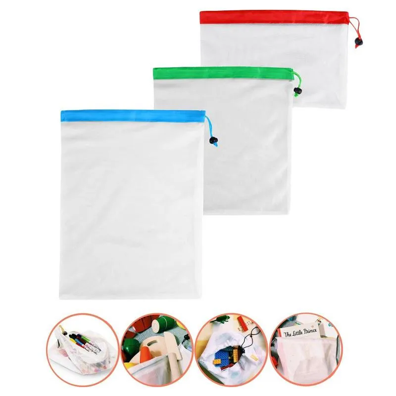 15pcs Reusable Washable Mesh Bags For Grocery Shopping Fruit Vegetable Toys Sundries Organizer Storage Eco Friendly