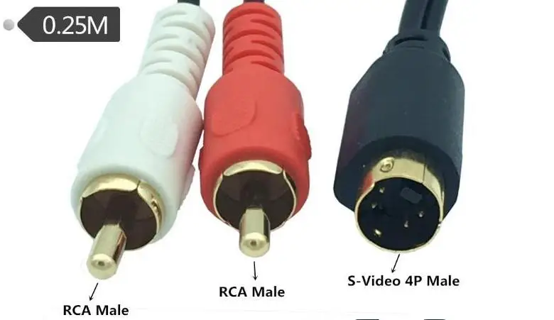 S-Video &amp 2-RCA аудио кабели Combo 4-контактный SVideo Мужской Шнур позолоченный 0 25 м |