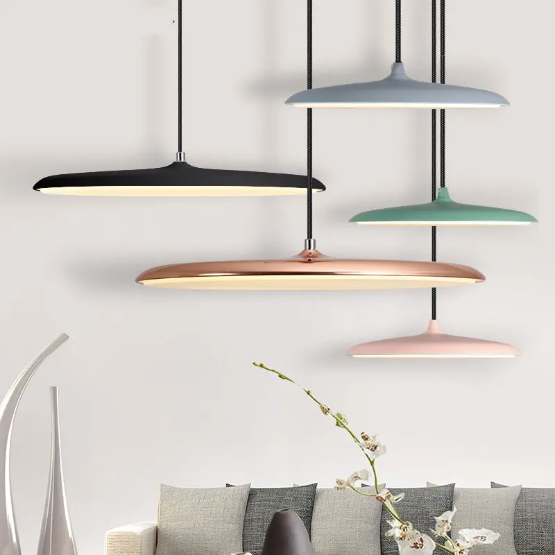 

Nordic Ins Restaurant Led Chandelier Modern Simple Dining Room UFO Hanging Lamp Creative Macaron Lustre Suspension Lights
