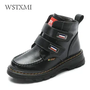 

Autumn Winter New Children Boots for Boys Shoes Ankle Kids Snow Boots Genuine Leather Plush Warm Waterproof Fashion Martin Boots