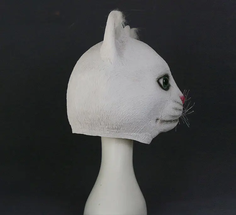 White Cat Cosplay Masks Full Head Latex Animal Masquerade Unisex Party Halloween 
