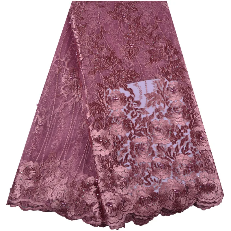 

Fashion African Lace Fabric High Quality Peach Color Lace Nigerian Lace Fabric 2018 High Quality Lace With Beaded 5Yards S1373