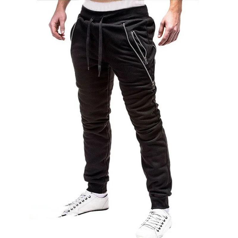 New Sweatpants Men Zipper Pockets Solid Casual Mid Waist Pants Men Full Length Joggers Trousers Men Streetwear Pantalon Homme