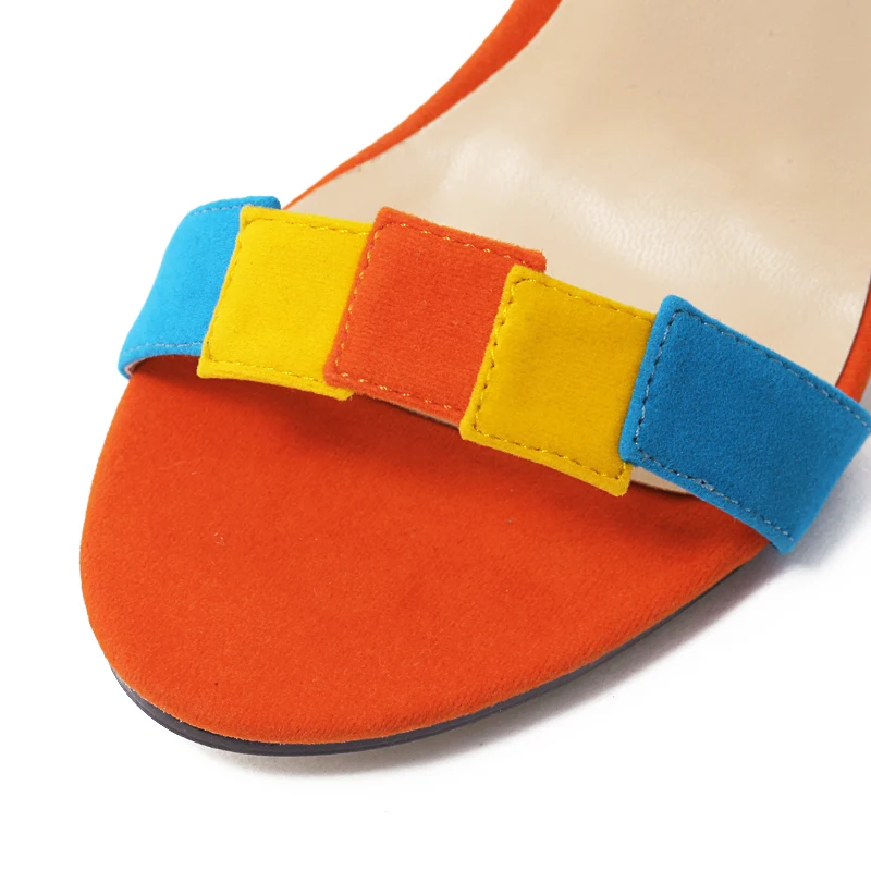 Tacones Empalme Patchwork Zapatos Stiletto Altos Gamuza Mujeres Hebilla Correa Toe Sexy Sandalias 2017 Mujer Azul Mixcolor Peep XEqPnz