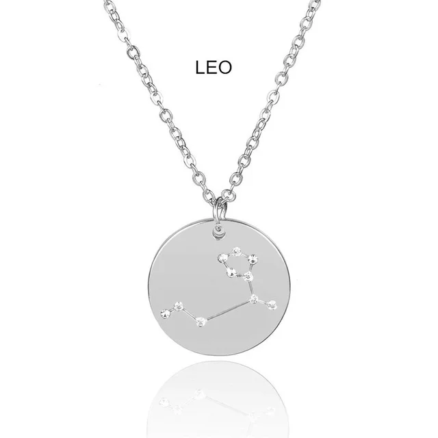 Ingemark 12 Zodiac Constellations Pendant Choker Necklace Birthday Gift Personalized Crystal Leo Libra Women Long Chain Necklace - Окраска металла: Leo Silver