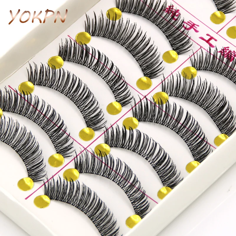 

YOKPN Natural Handmade False Eyelashes Transparent Stems Thick Eyelashes Makeup Tools Naturally Thick Cross False Eyelashes E-7