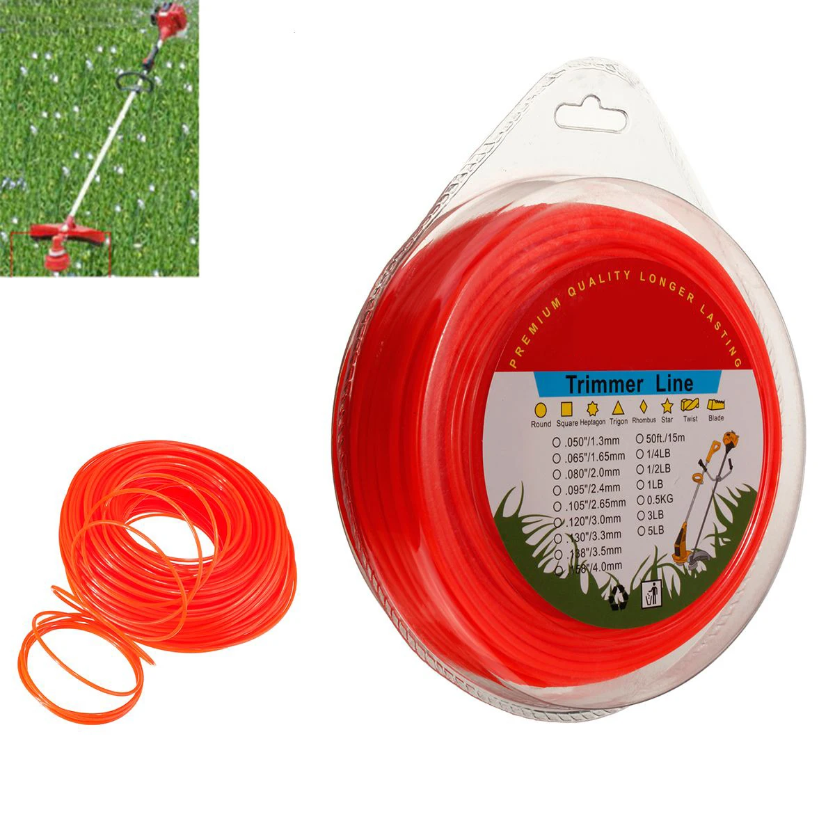 DWZ 2.4mm x 90m Strimmer Brushcutter Trimmer Nylon Cord Line Long Round Roll Orange