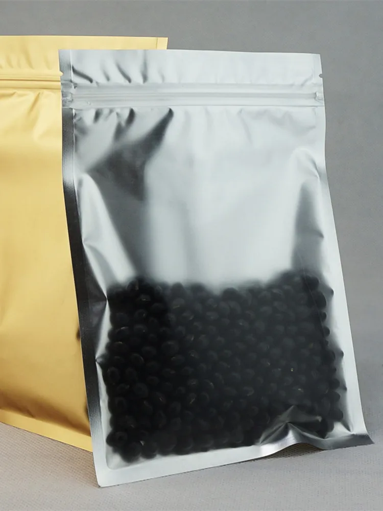 100pcs 14x20CM Matte golden Aluminium Zip Lock Bag with one side clear Reusable foil plastic pouch Zipper seal peanut / tea sack | Дом и сад