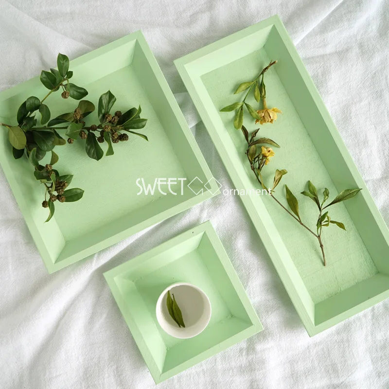 

Nordic Style Wooden Macarons Storage Tray Desktop Hand-painted Snack Plate Cosmetic Dish Geometrical Wood Tray Photography Props