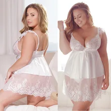 Женское сексуальное нижнее белье с глубоким v-образным вырезом размера плюс 4xl 5xl, белое сексуальное эротическое белье, кружевное платье на бретельках, сексуальное женское нижнее белье, сексуальная ночная рубашка