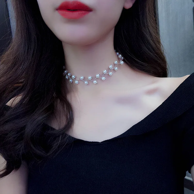 

2019 Korean Fashion Simulated Pearl Choker Necklace Girls Charm Short Women Neck Jewelry Kolye Collier Femme