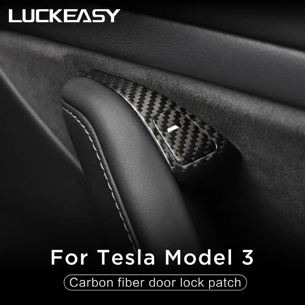 

For Tesla Model 3 2017-2020 Interior Auto Accessories Bright Carbon Fiber Car Door Lock Window Button Decorative Patch Model3
