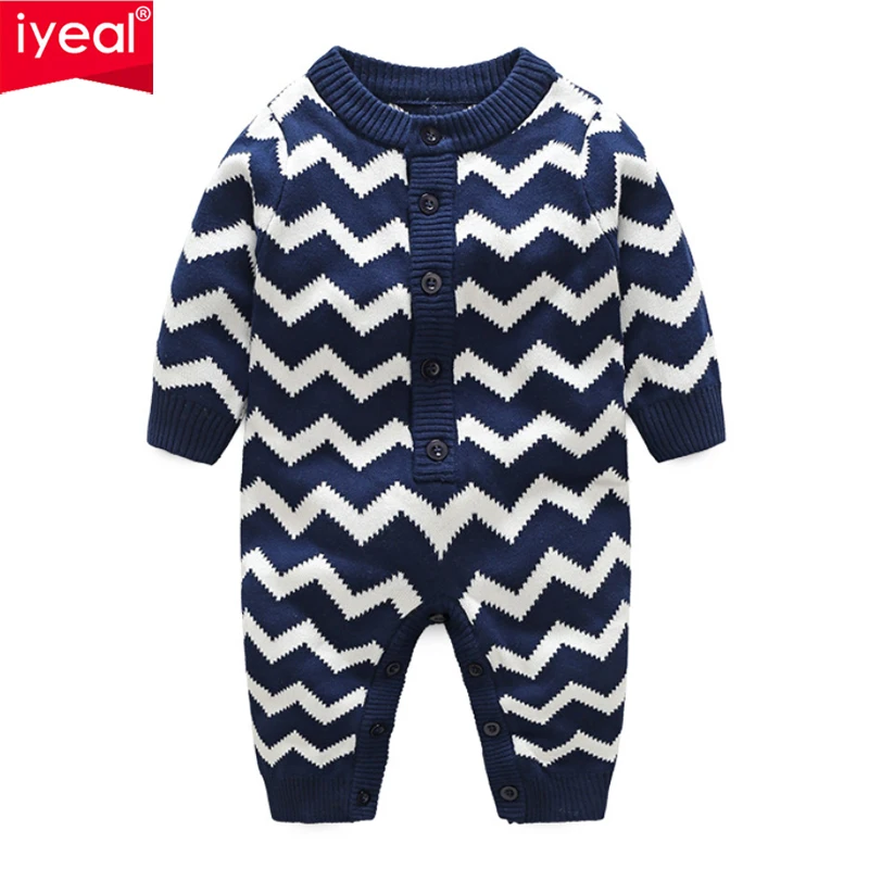 

IYEAL Newborn Baby Boys Girl Rompers Cotton Knitted Geometric Pattern Kids Infant Overalls Children Jumpsuit Toddler Clothes